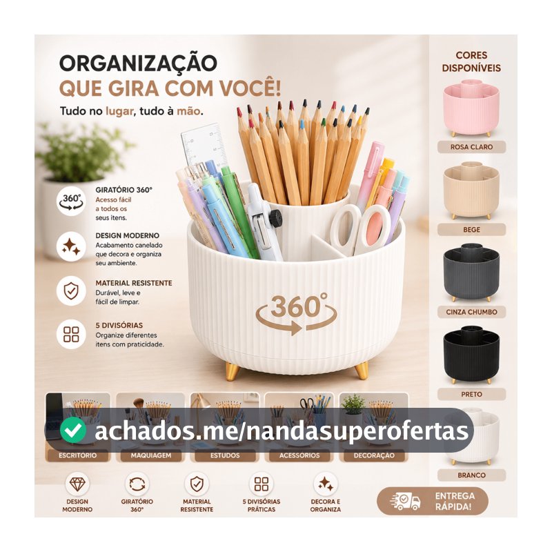 Organizador de Mesa Giratório Porta Canetas Lápis Escritório Escola Maquiagem