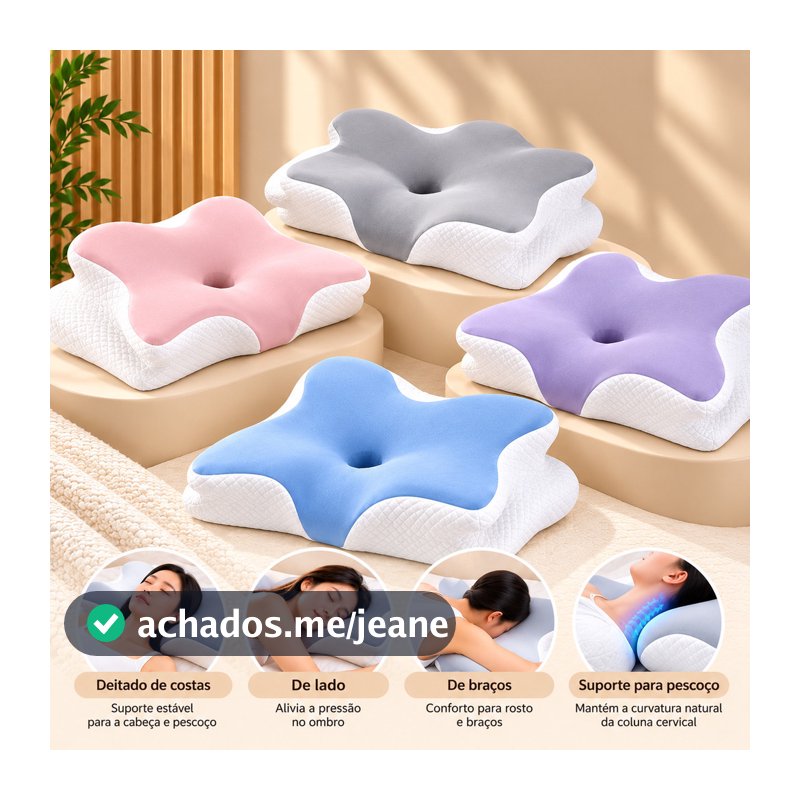 Travesseiro Cervical Ortopédico 4D Ergonômico para Pescoço Memória Confortável para Dormir de Lado e de Costas