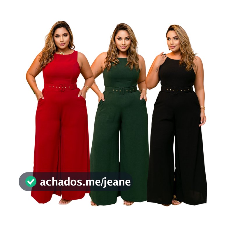 Macacão Feminino Pantalona Plus Size, e Slim com Cinto, Festa Madrinha, Elegante Social