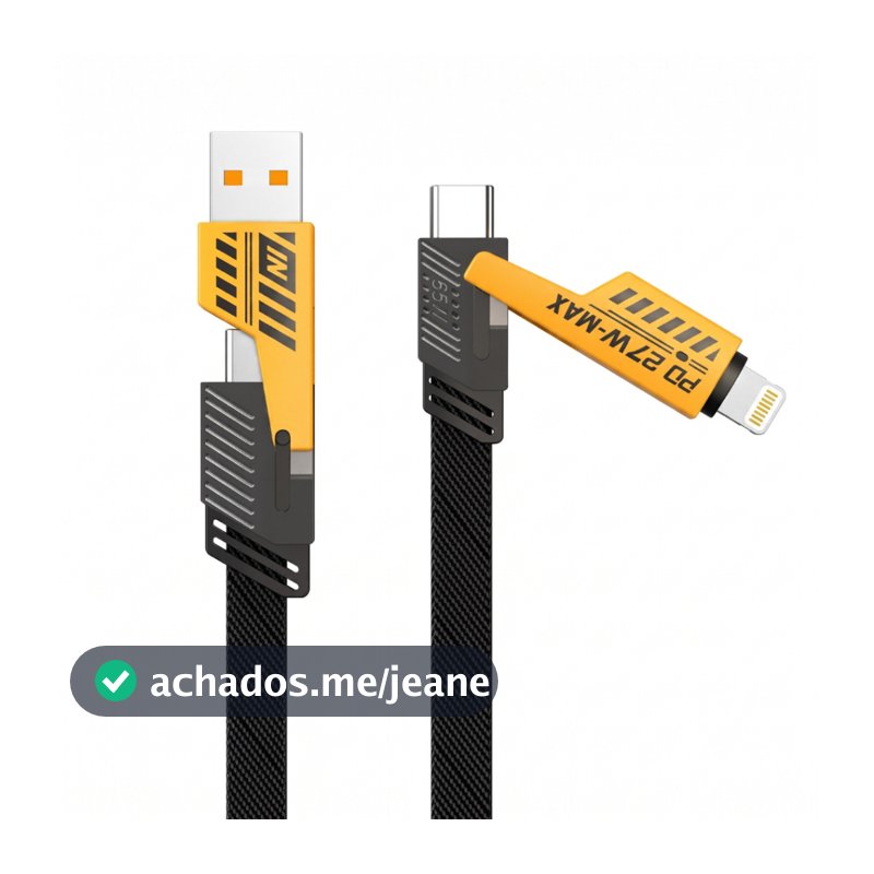 Cabo 4 em 1 Multifuncional Anti-Nó Flat Wire Carregador Rápido 65W Para iPhone Android Notebook PC 1 Metro