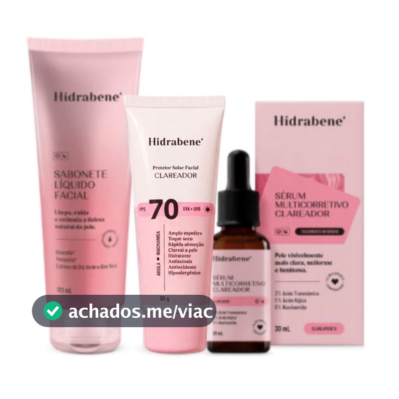 Kit Hidrabene Clareador Skincare Clareador Facial: Sabonete, Protetor 70 FPS e Sérum Multicorretivo