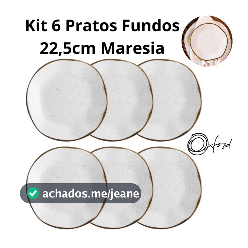 Jogo Conjunto 6 Pratos Fundos Ryo Maresia Areia 22,5cm Oxford Porcelanas