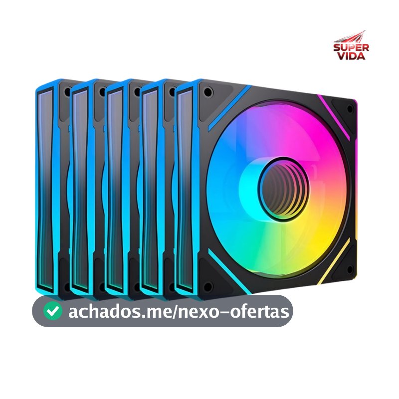 Kit 5 Cooler Fan ARGB 120mm Para Gabinete E CPU 1300 RPM Silencioso Iluminação LED RGB 5V 3 Pinos