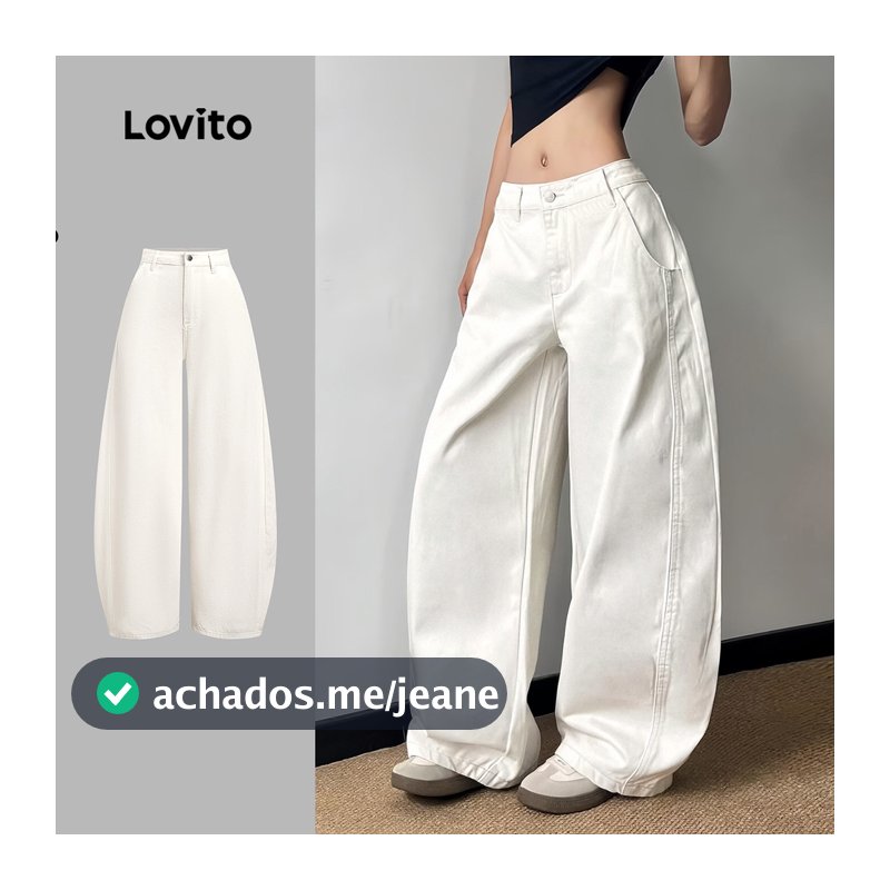 Lovito Jeans Casuais de Textura Branca Off White para Mulheres primavera/verão L197AD015