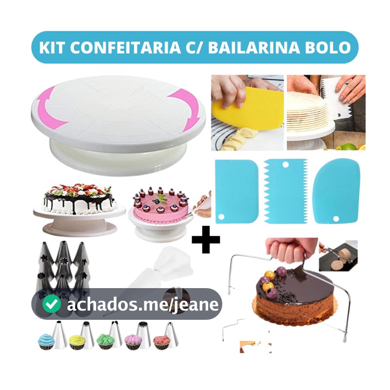 Kit Confeitaria Profissional Bailarina Giratória Raspadores Nivelador de Bolo Bico de confeitar