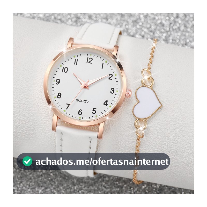 Conjunto Elegante De Relógio Feminino E Pulseira De Coração Com 2 Peças-Quartzo Mostrador Árabe Couro