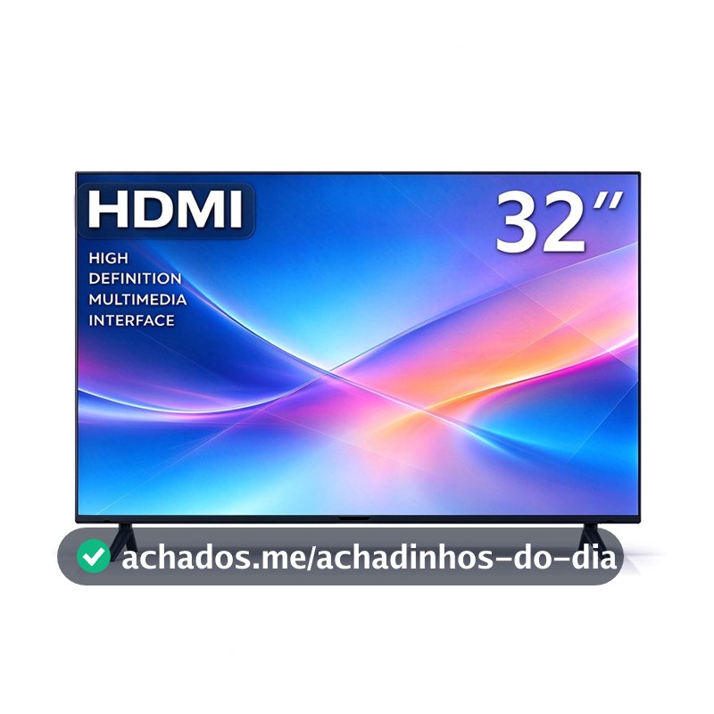 TV 32" Digital HD Pronta para Usar 2 HDMI 2 USB VGA Entrada para Notebook e Console Base Inclusa para Mesa