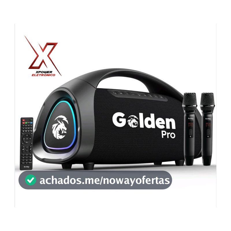 Caixa de som golden pro power box 17 / 2 microfone + controle remoto ipx67