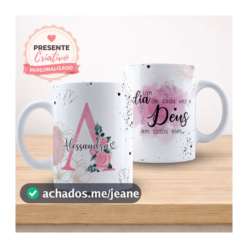 Caneca Personalizada com Nome e Letra Inicial Floral 325ml Presente para Mulher