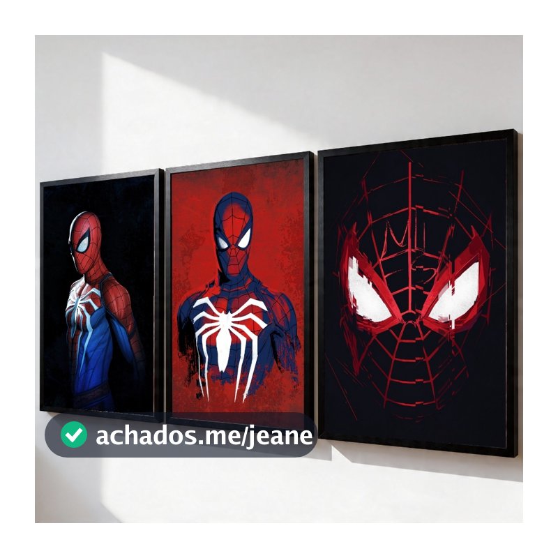 Kit 3 Quadros Decorativos Filme Homen Aranha Super-herói Universo Marvel Vingadores Arte geek