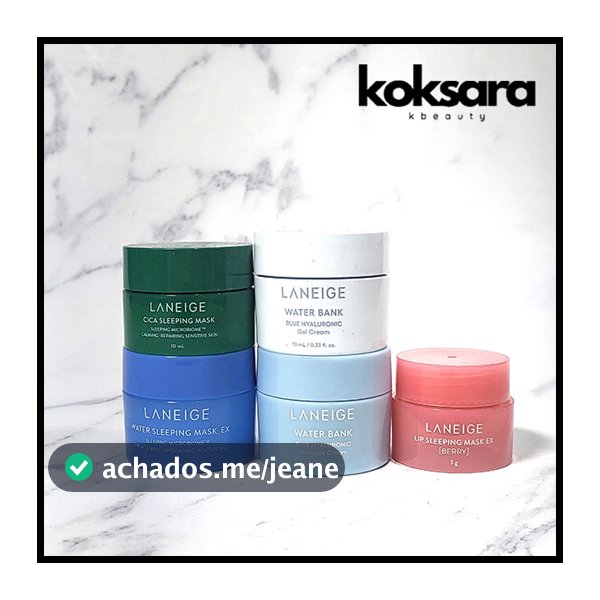 laneige Máscara De Dormir Água 15ml , cica 8ml , barry 3ml , Creme gel 10ml Hidratante bouncy E Firme Intensivo 10ml