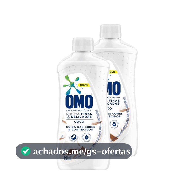 Kit 2 Lava-Roupas Omo Líquido Roupas Finas e Delicadas Coco 450ml