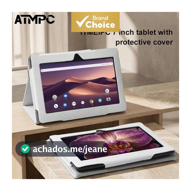 Tablet Android 7 ATMPC 14, 16GB, tela IPS HD 1024x600, processador quad-core, WiFi 6, câmeras duplas, bateria 3500mAh e