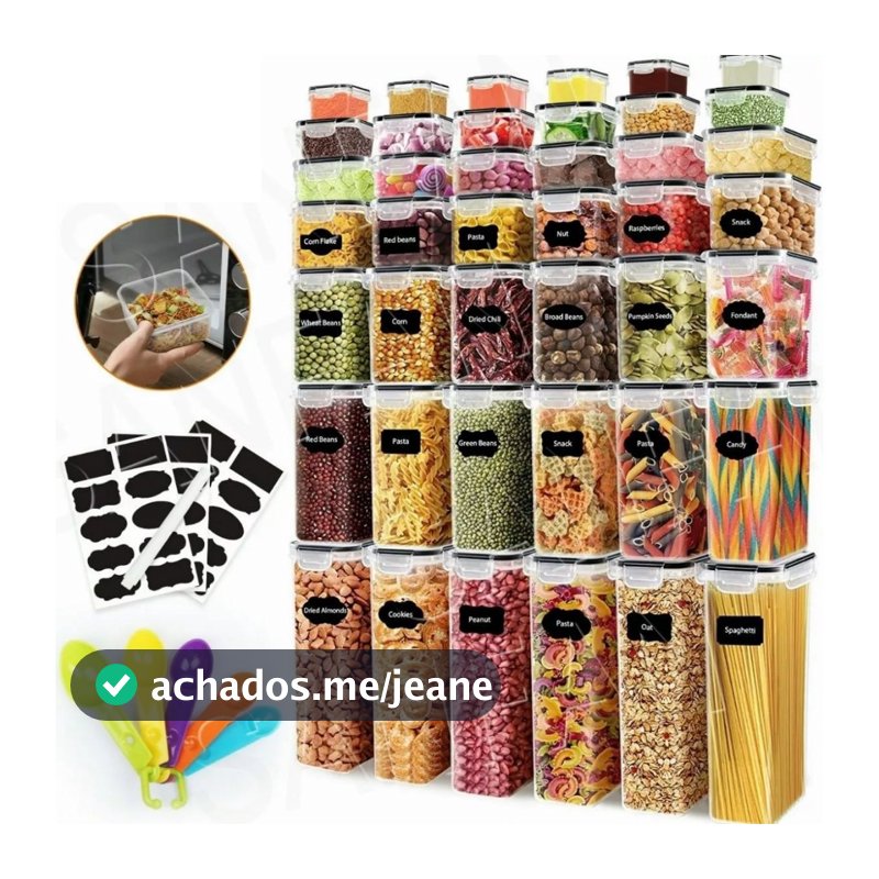 Conjunto 42 Potes Plásticos Herméticos Empilháveis Com Tampa e Trava Para Alimentos Cozinha Despensa