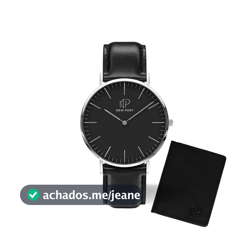 Relógio Masculino Analógico Preto Luxo New Port + Carteira