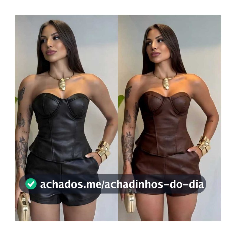 Conjunto Corino Feminino Gringa Luxuoso Shorts Croped Corselet Bojo Tendencia   Balada Junina