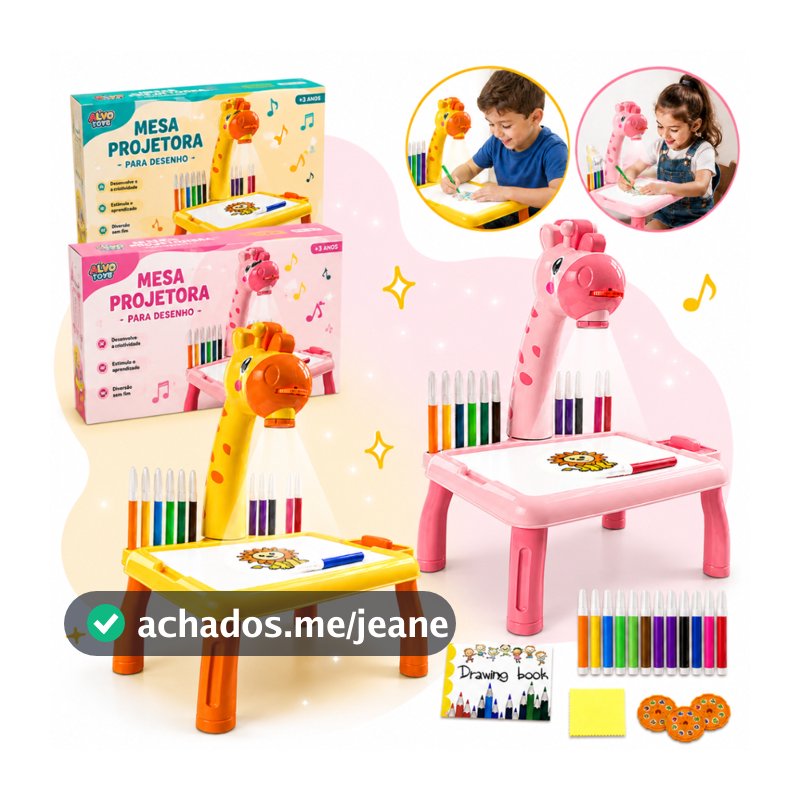 Mesa Projetora Lousa Mágica Infantil Brinquedo de Desenhar Pintar Colorir Acompanha Desenho Projetor