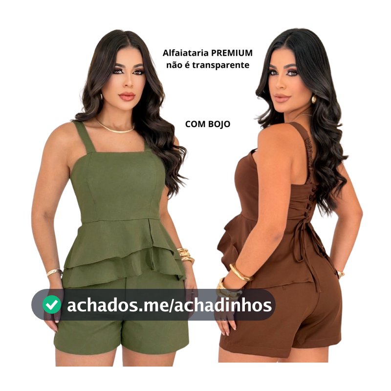Conjunto Feminino Alfaiataria Short e Blusa Peplum Elegante Moda Casual Social Tendência