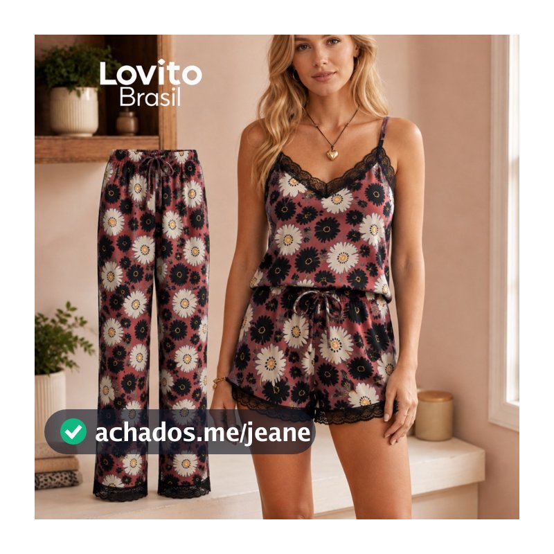 Lovito Kit de Pijamas Feminino com Três peças Estampa Floral PJB796BRL826