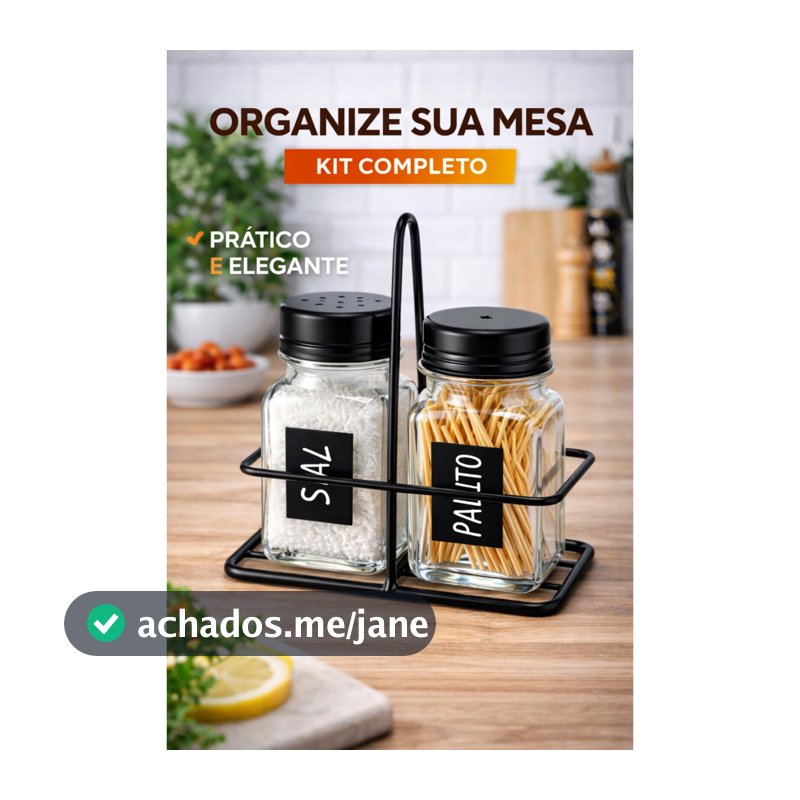 Kit Saleiro e Paliteiro de Vidro com Suporte Metal Porta Palito e Sal para Mesa Cozinha Restaurante