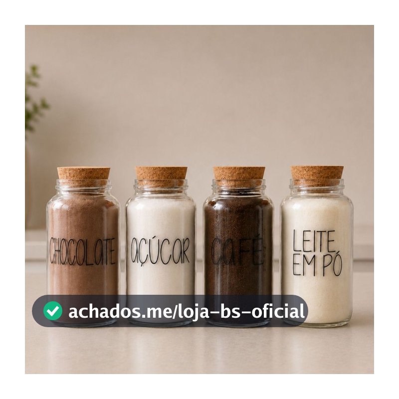 Kit Cantinho do Café | Café, Açúcar, Leite em Pó, Chocolate | 4 Potes de Vidro | Mantimento