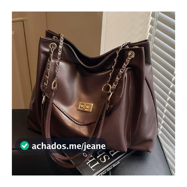 Bolsa Tote Feminina de Couro Sintético com Corrente Bolsa de Ombro Grande Capacidade Casual para Uso Diário