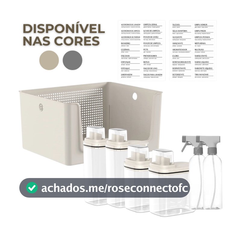 Kit Para Lavanderia 7 Peças Cesto Organizador Dispenser Sabão Borrifador e Etiquetas