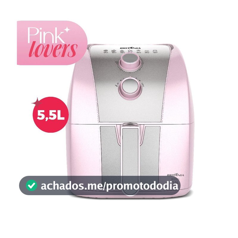 Air Fryer Rosa Britânia 5,5L Cesto Pinkstone 1500W BAFE53