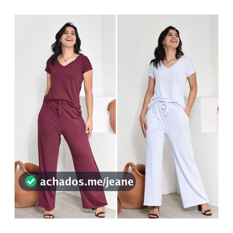 Kit 2 Conjuntos Viscolycra Calça Pantalona e Gola V