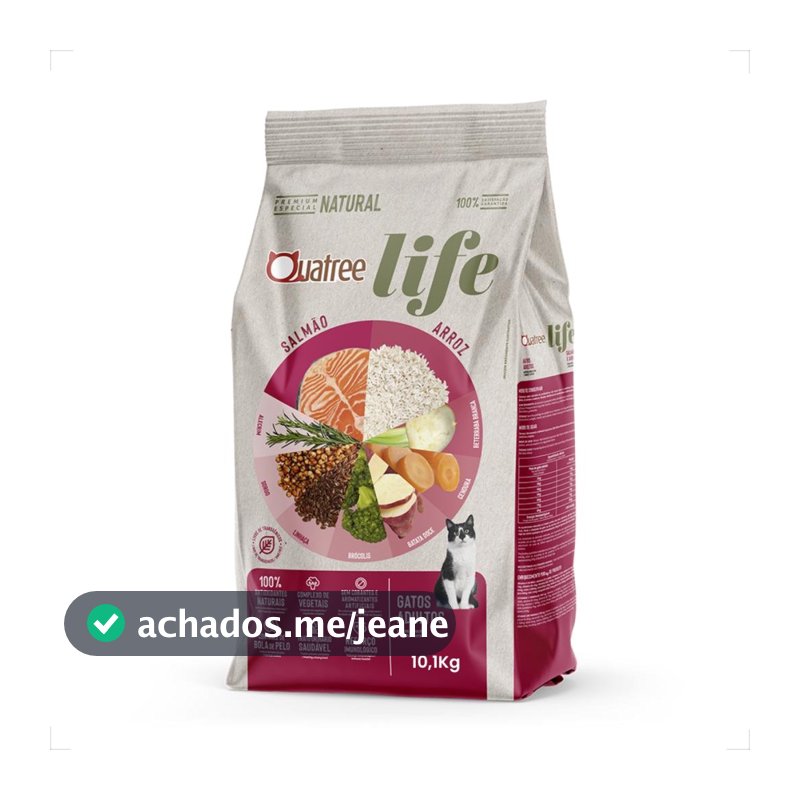 Ração Quatree Life Gatos Adultos Salmão e Arroz - 10,1Kg