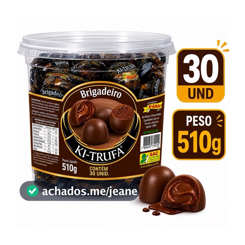 TRUFAS DE CHOCOLATE POTE 510G -KITRUFA KIKAKAU 30UNIDADES.