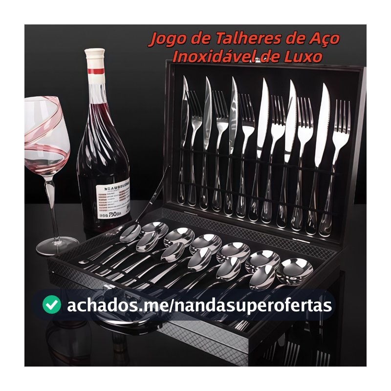 Jogo Talheres 24 Peças Faqueiro Inox Premium Luxo Com Maleta