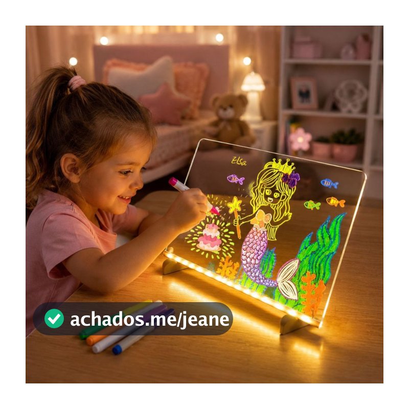 Losa Luminária Led 3D Desenho Acrílico Brilhante USB + 7 Canetas Escrever Lousa Desenho E Pintura
