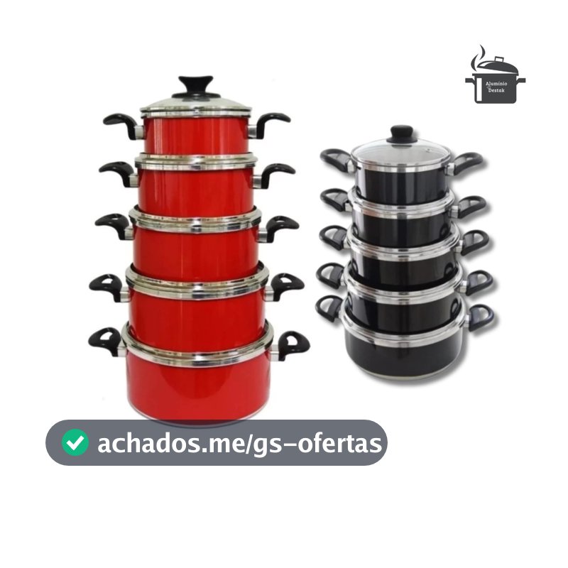 Jogo de Panelas 5 Peças Kit de Panelas - Feito Para Durar Preto e Vermelho