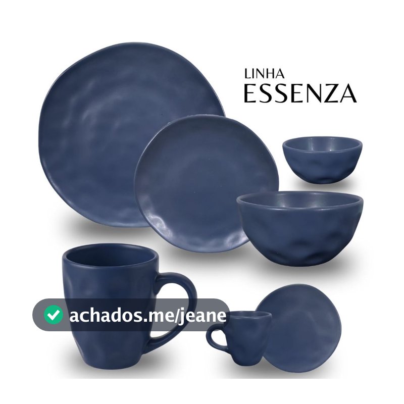 Aparelho de Jantar Linha Essenza Azul Orgânica 8 a 28 Peças | Prato Tigela Caneca Cerâmica Premium