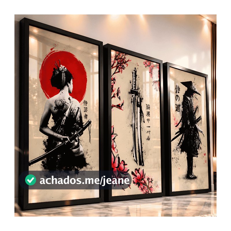 Quadros Decorativos Grande Samurai Oriental Japonês Sala Quarto