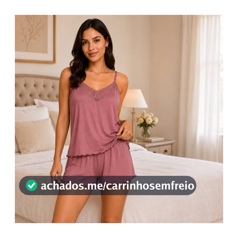 BabyDoll Short e Blusa Renda Canelado Feminino Confortável Suede
