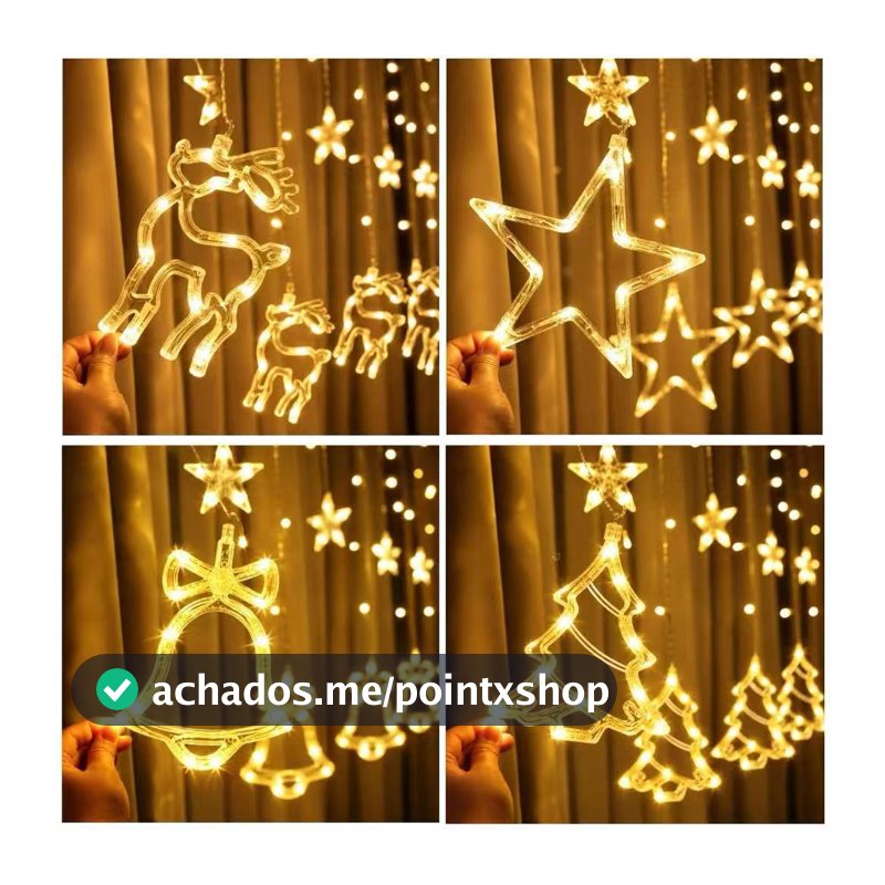 Pisca Pisca Cascata Estrelas Luz 120 LEDs 3m Luzes Natalina 8 Funções Branco Quente 220V Natal