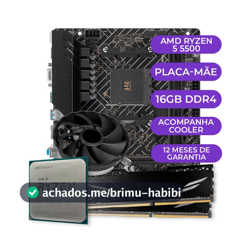 Kit Upgrade Gamer, Processador AMD Ryzen 5 5500, A520M, 16GB DDR4