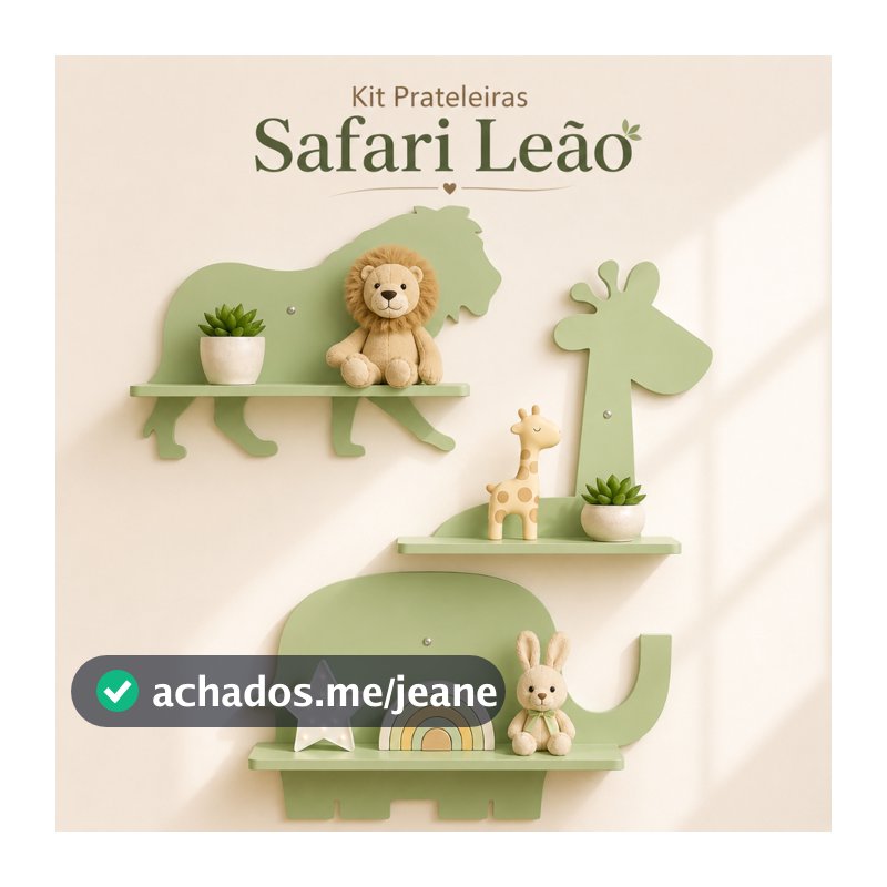 Kit 3 Prateleiras Safari Infantil Leão Girafa Elefante MDF Quarto Bebê