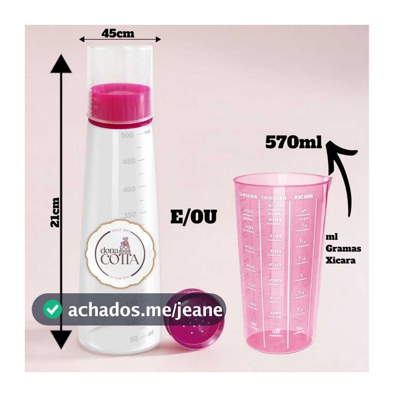 Kit Com Regador Bisnaga Umedecedor Bolo E/OU Copo Medidor  Rosa 570ml