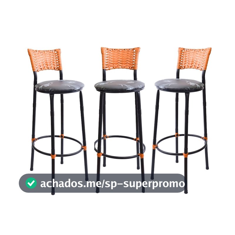 KIT 3 BANQUETAS BANCO ALTO DE COZINHA AREA GOURMET MOVEIS DE JUNCO