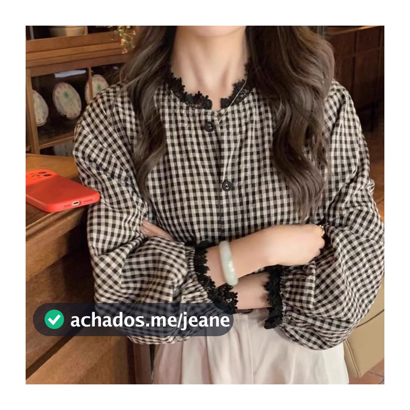 Francês elegante verificado camisa feminina início do outono 2025 novo estilo Retro moda redução de idade All-Match cami