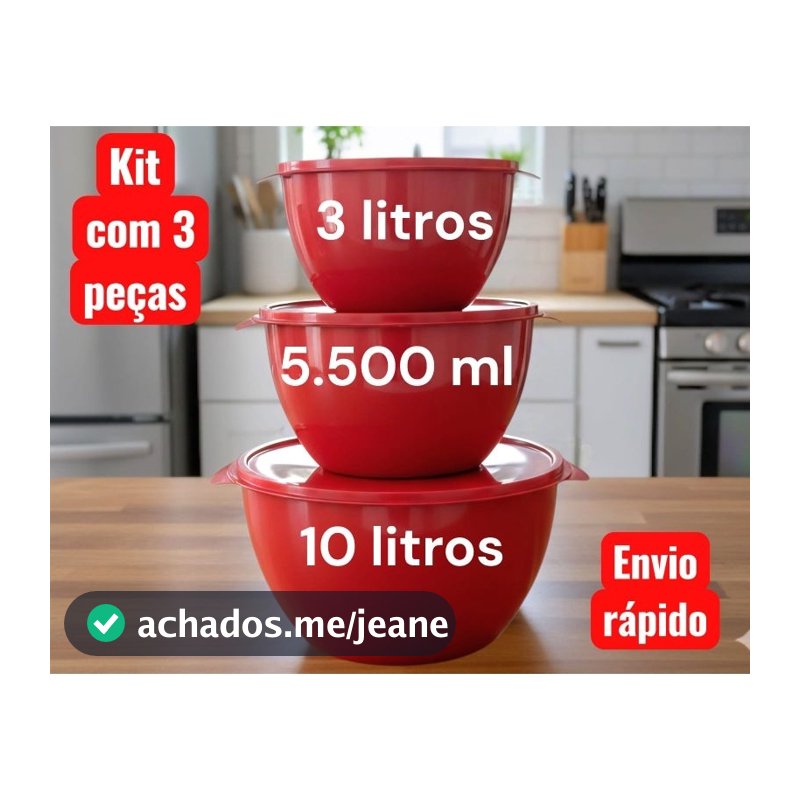 Kit Bowl de  Plástico hermético tigela com 3 Peças – 3000 ml, 5500 ml e 10000 ml Prático ,Empilhável, BPA‑Free.