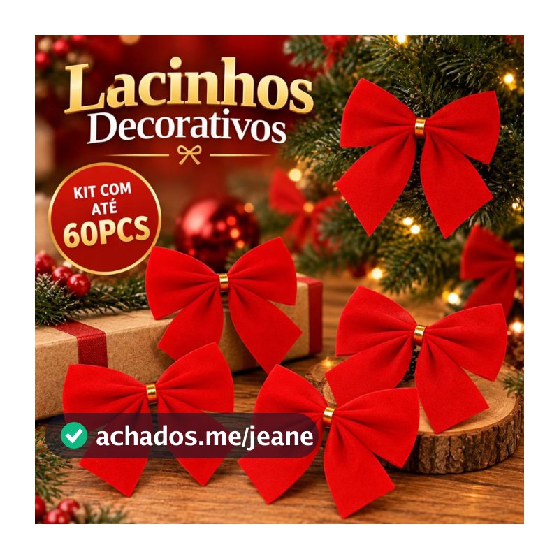 Kit Lacinho Vermelho Natal Decoração 12/24/36/48/60 Enfeite Árvore