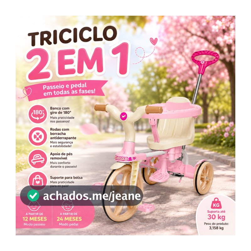 Triciclo Calesita Infantil com Capota Removível e Empurrador - Ciclito