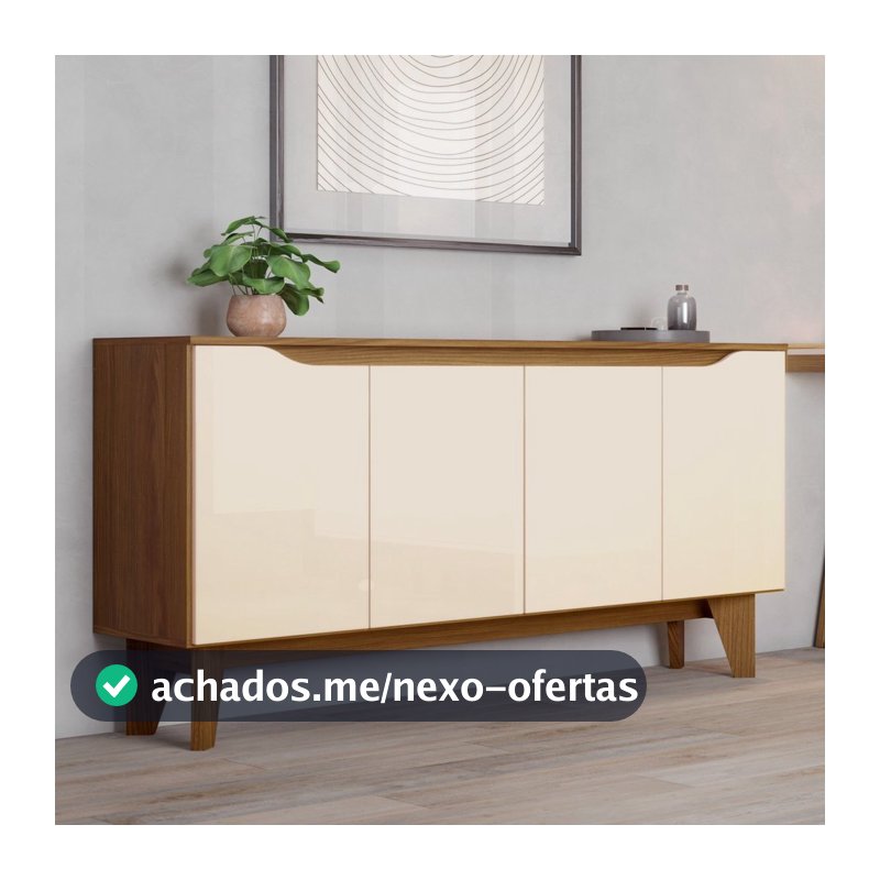 Buffet Aparador 4 Portas 150cm em MDP com Portas em MDF Nature Off White Branco