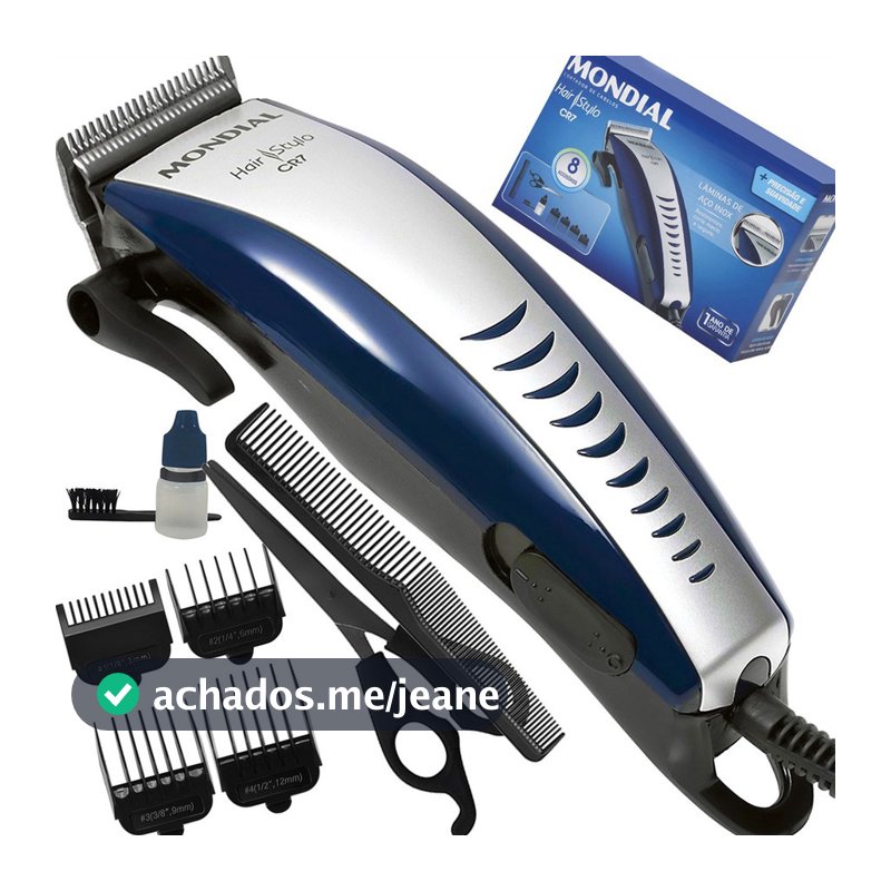 Kit Maquina de Corte Mondial Cabelo Barba Hair Stylo CR-07 com 4 Pentes