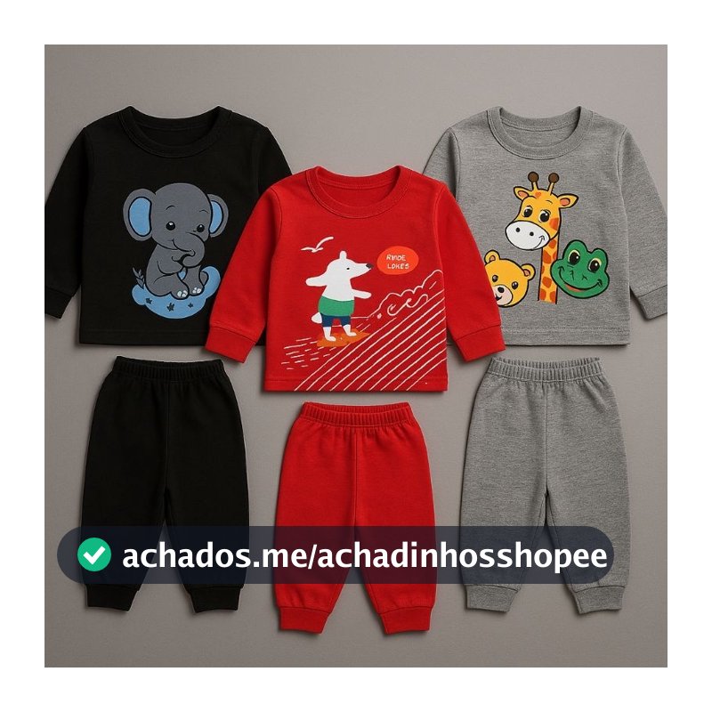 Conjunto Bebê - Blusa Manga Longa e Calça 100% Algodão Menino do P ao GG