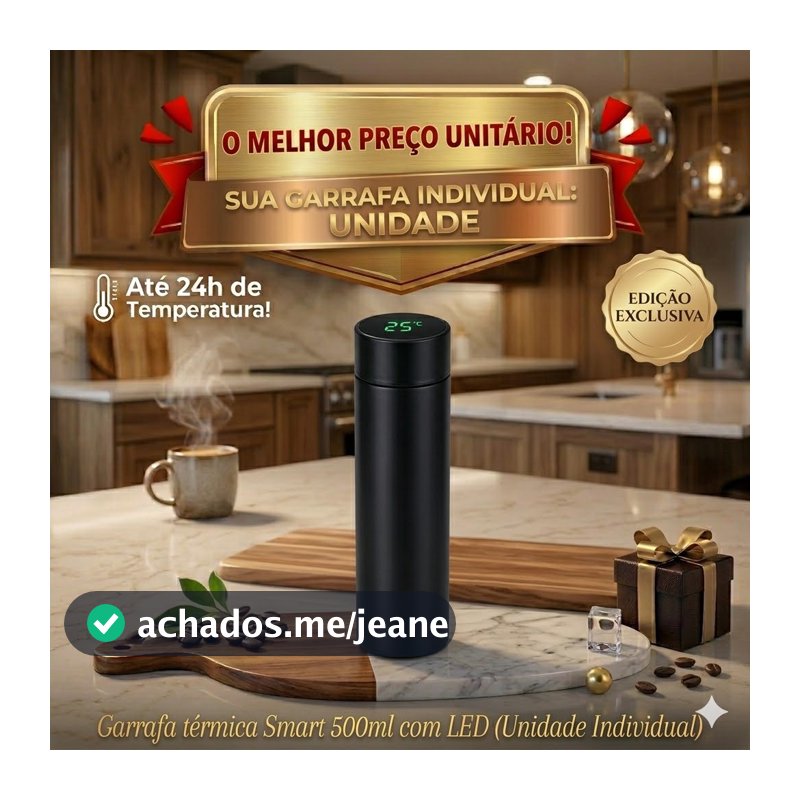 Garrafa térmica em aço Inox com termômetro 500ml (led digital)
